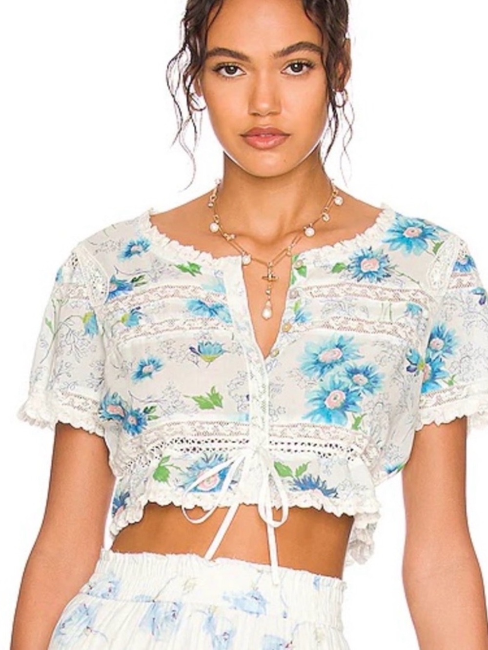 LoveShackFancy Farley Crop Top in Blueberry Cloud